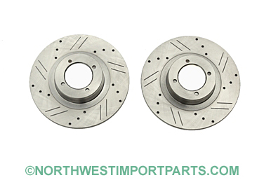 MGB Front brake rotors cross-drilled slotted, pair 62-80
